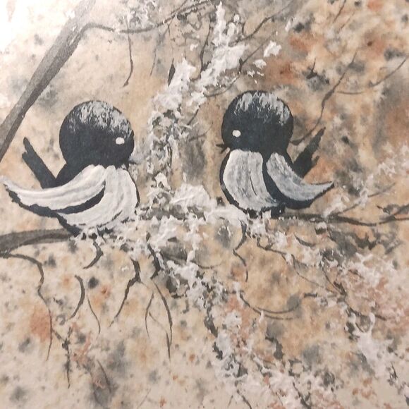 Painting Black & White Birds On Tree Branch Extending To Matt Signed Smethers - Picture 8 of 16